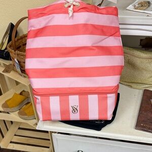 Victoria's Secret Pink and Coral Striped Backpack